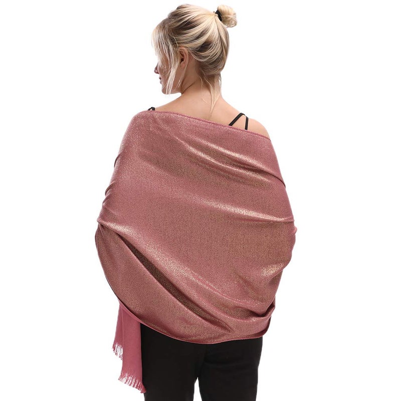 LMVERNA Women Sparkling Metallic Fringed Scarf Lightweight Fashion Large Pashmina Shawls and Wraps for Evening Dresses(Rose-Gold) - Image 3